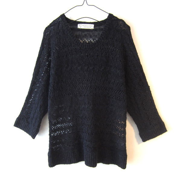 美品 アフタヌーンティー AFTERNOON TEA 編み込みニットセーター 黒拍卖
