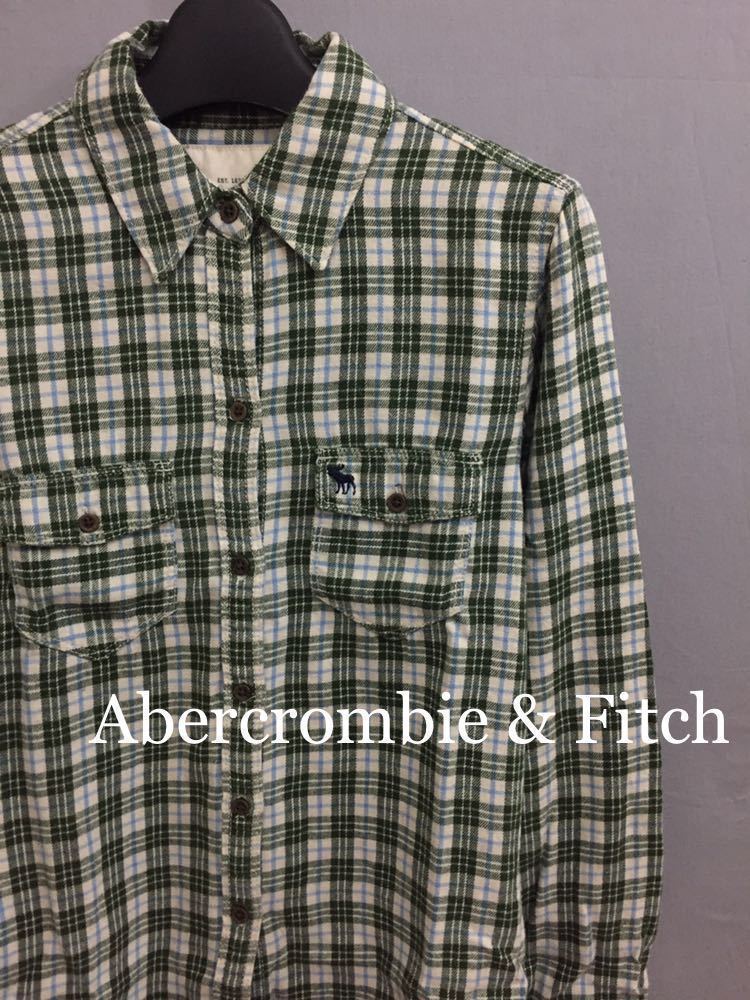 アバクロンビーアンドフィッチ Abercrombie & Fitch シャツ 長袖 チェック柄 グリーン レディース XSサイズ !●&拍卖