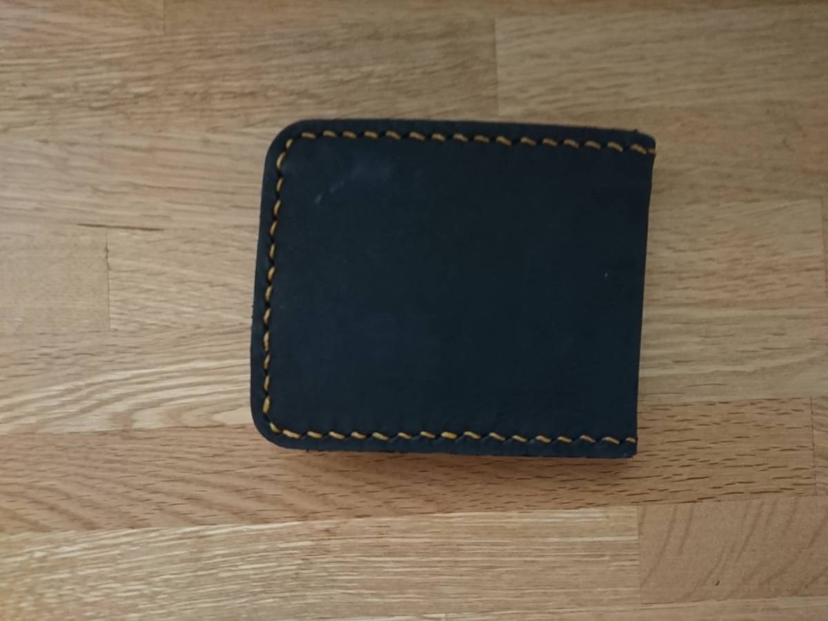 新品 1点のみ 返品可能 ハンドメイド レザー 財布 ウォレット 2つ折り 黒 ブラック Black拍卖