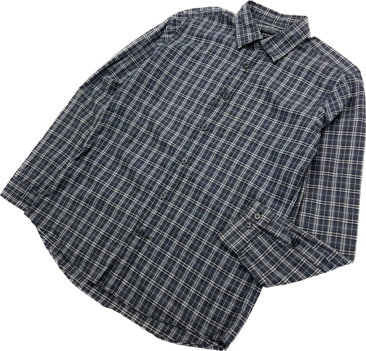 BURBERRY BLACK LABEL ☆ ヘビロテ◎ 長袖 チェック シャツ ネイビー グレー 2 大人カジュアル 古着 バーバリー ブラックレーベル■AK278拍卖