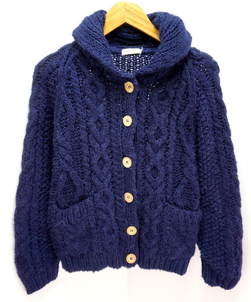 ■アース ミュージック&エコロジー EARTH 紺 濃紺 ネイビー アルパカ混 ニット カーディガン S■DE拍卖