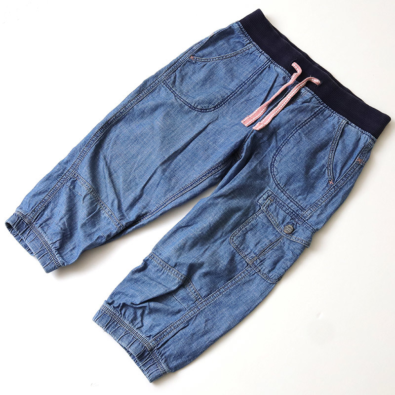 H&M シャンブレーデニム クロップドパンツ 128cm 子供服 キッズ ジュニア デニムパンツ テーパードパンツ拍卖