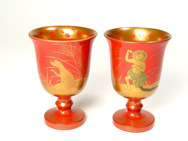 【5689】明治時代 酒器道具 人物図 蒔絵 盃 一対(初品・買取品)拍卖