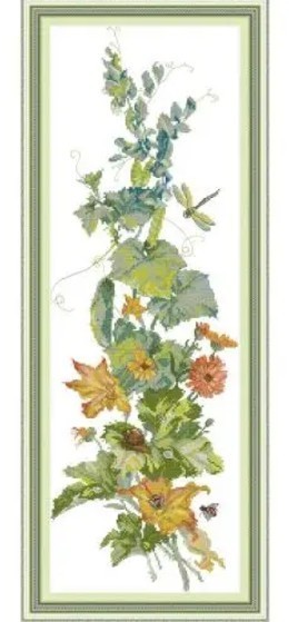 クロスステッチキット 『Summer』 夏 14CT 26×64cm 図案印刷あり 刺繍 ヘチマ とんぼ 拍卖