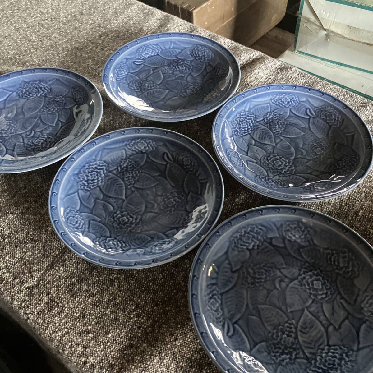 皿 プレート 5枚 青 紫陽花拍卖