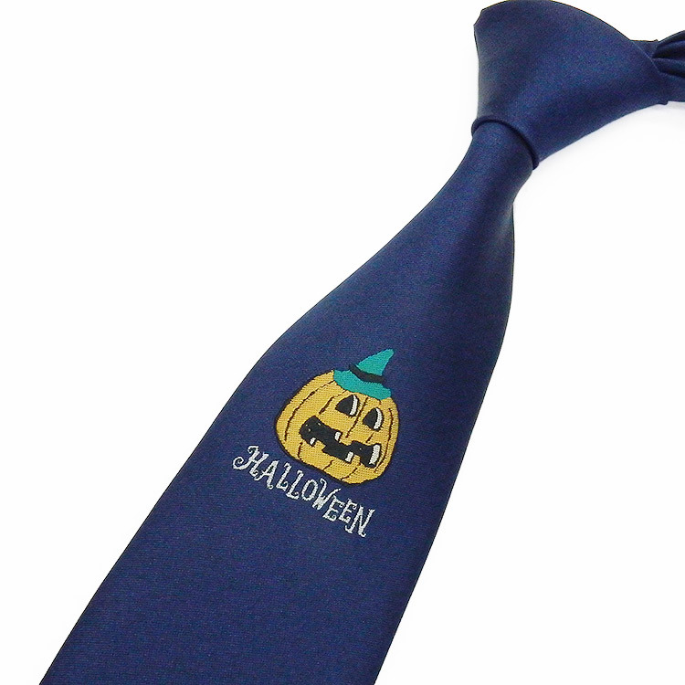 日本製ネクタイ ハロウィン 青紺/胸ポイント 甲州織 洗濯機OK メール便OK EVT09-BL拍卖