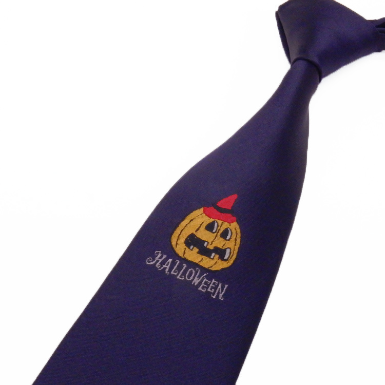 日本製ネクタイ ハロウィン 紫紺/胸ポイント 甲州織 洗濯機OK メール便OK EVT09-PP拍卖