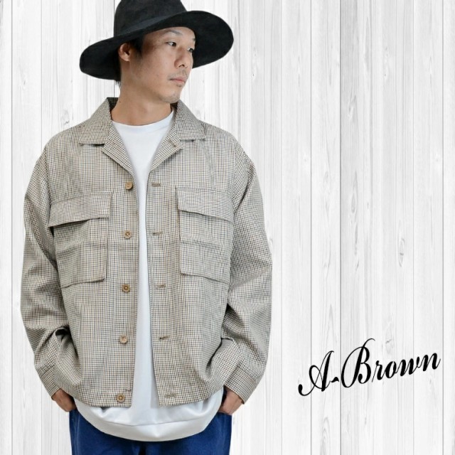 チェック柄ゆったりワークジャケット 32643 新品 ガンクラブブラウン L拍卖