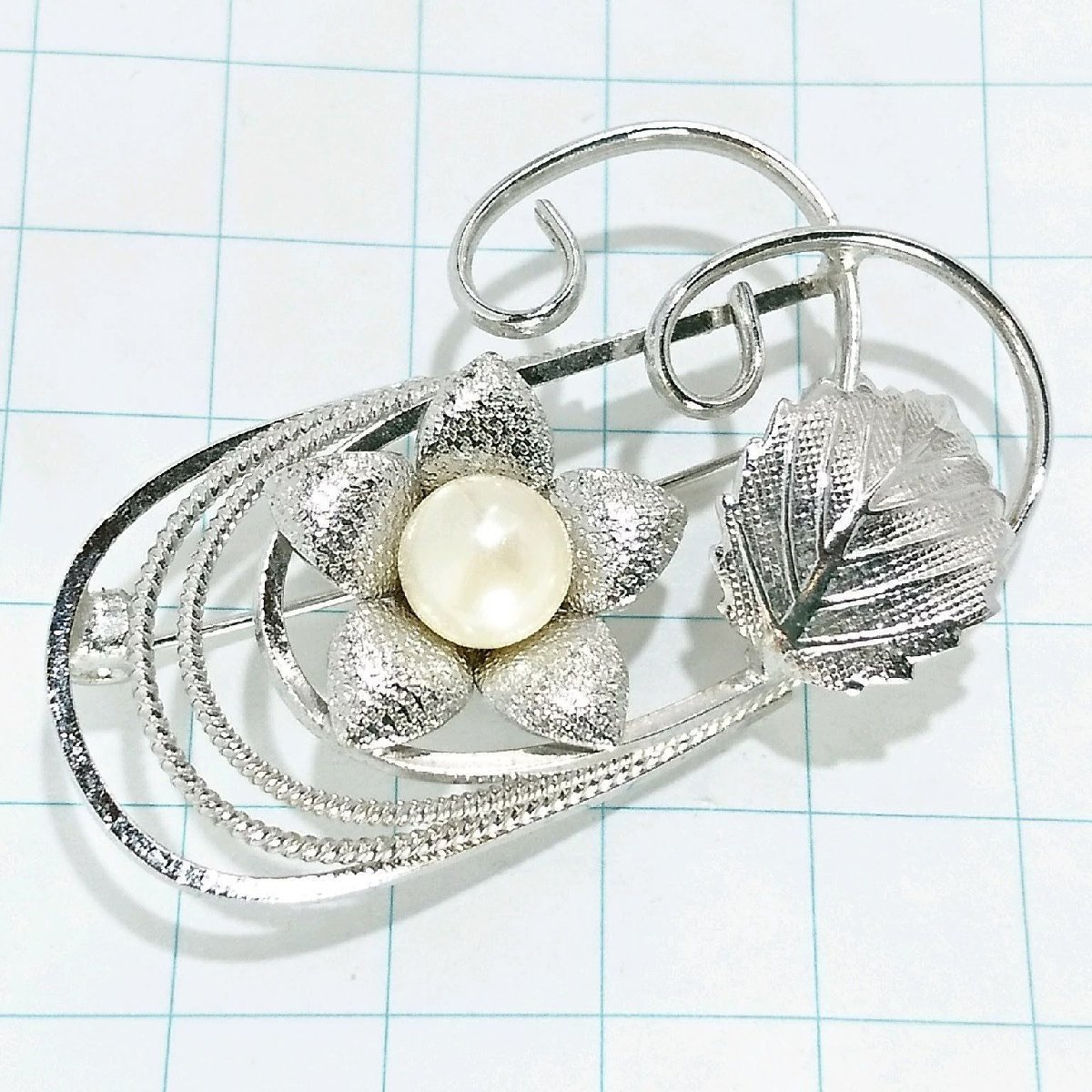 送料無料)ビンテージ☆パール お花モチーフ☆アンティークブローチ A18305拍卖