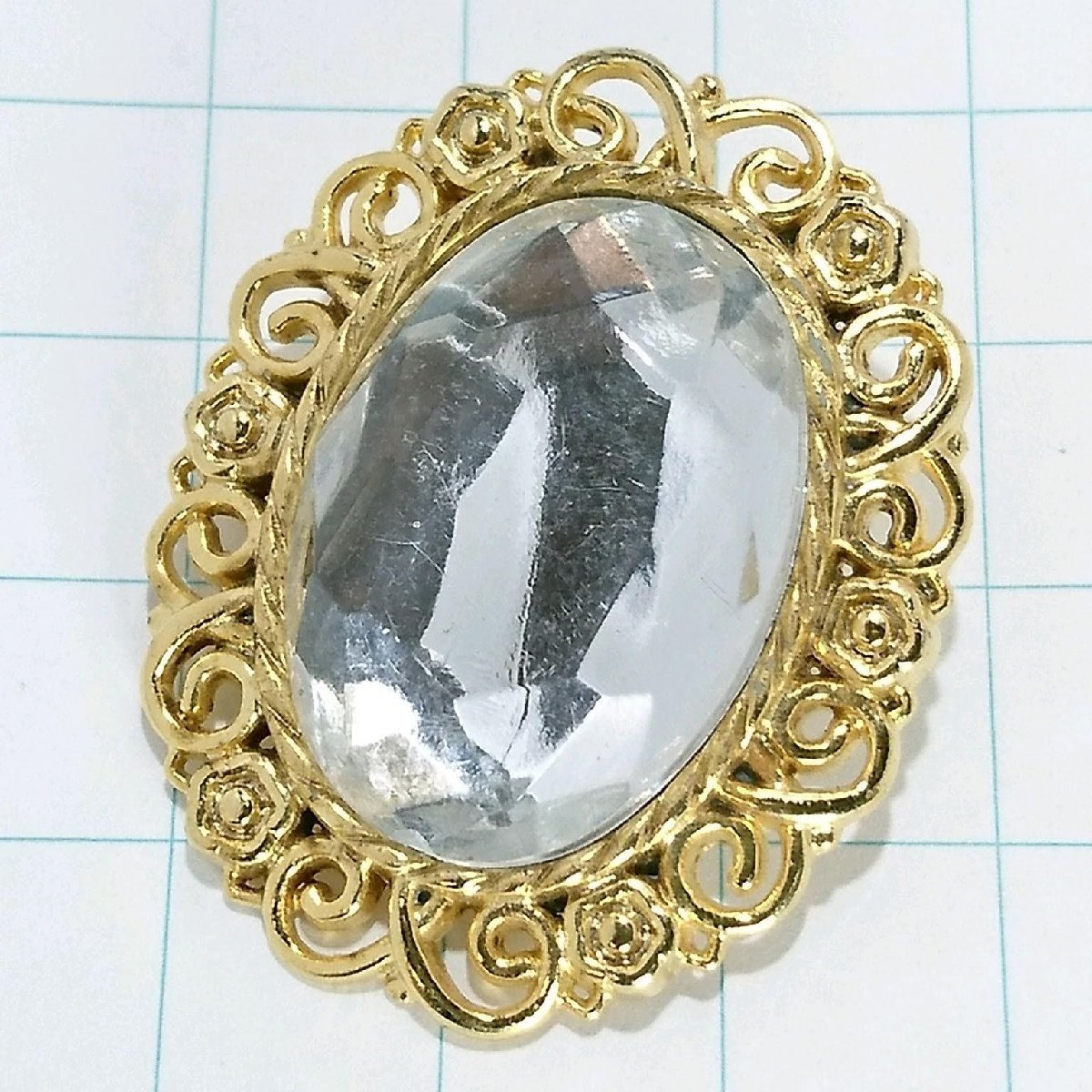 送料無料)ビンテージ☆クリアラインストーン エンブレム☆アンティークブローチ A16933拍卖