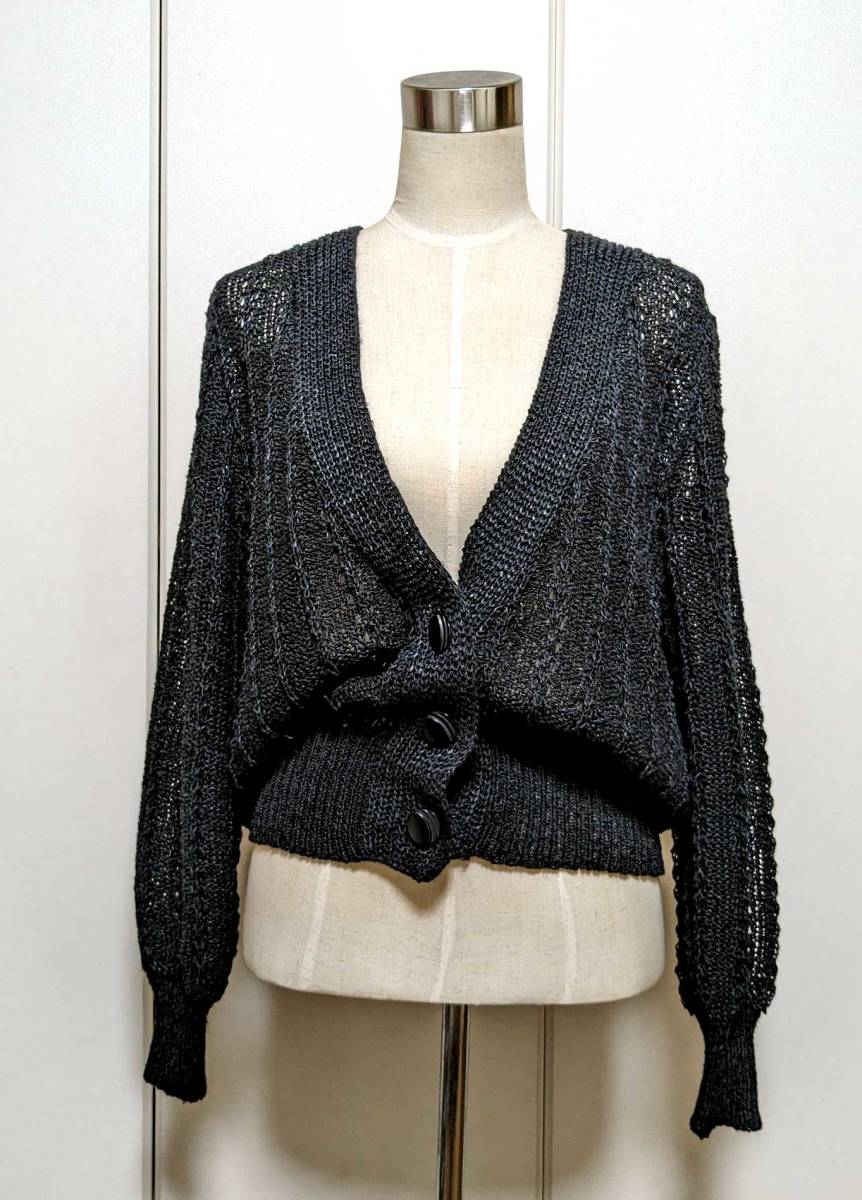 ■ie_1333 冠婚葬祭 黒 ブラック お葬式 ★ お洒落 カジュアル レディース カーデガン 春夏 麻混 Mサイズ お通夜 喪服拍卖