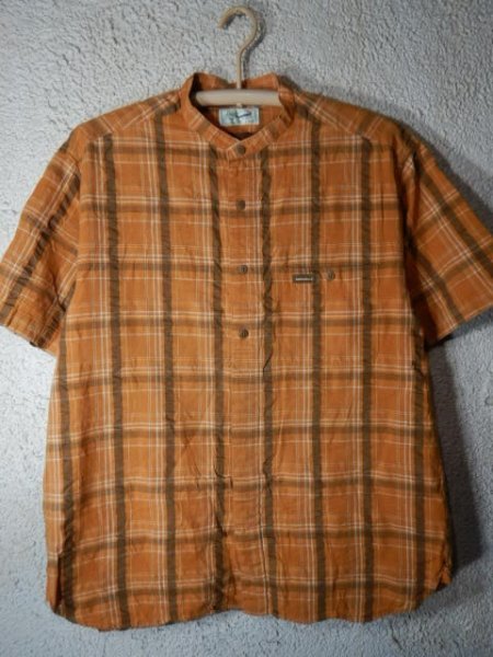 to6978 CROCODILE クロコダイル 半袖 チェック ノーカラー シアサッカー デザイン シャツ リネン 混紡 人気 送料格安拍卖