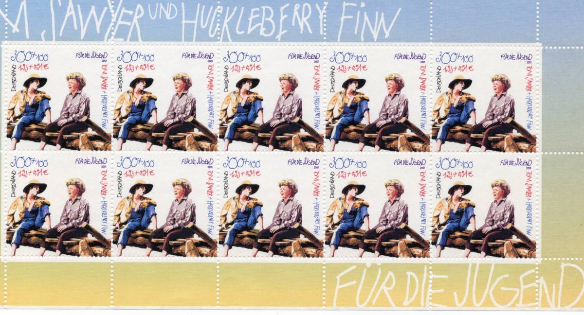★ドイツ★切手★トムソーヤ(TOM SAWYER)・ハックルベリー・フィン (HUCKLEBBERYFINW)★1シート★貴重品2001年★発行★送料込★拍卖