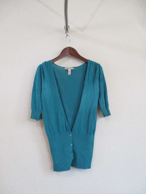 MNGエメラルドグリーン5分袖Vネックカーディガン(USED)92118)拍卖