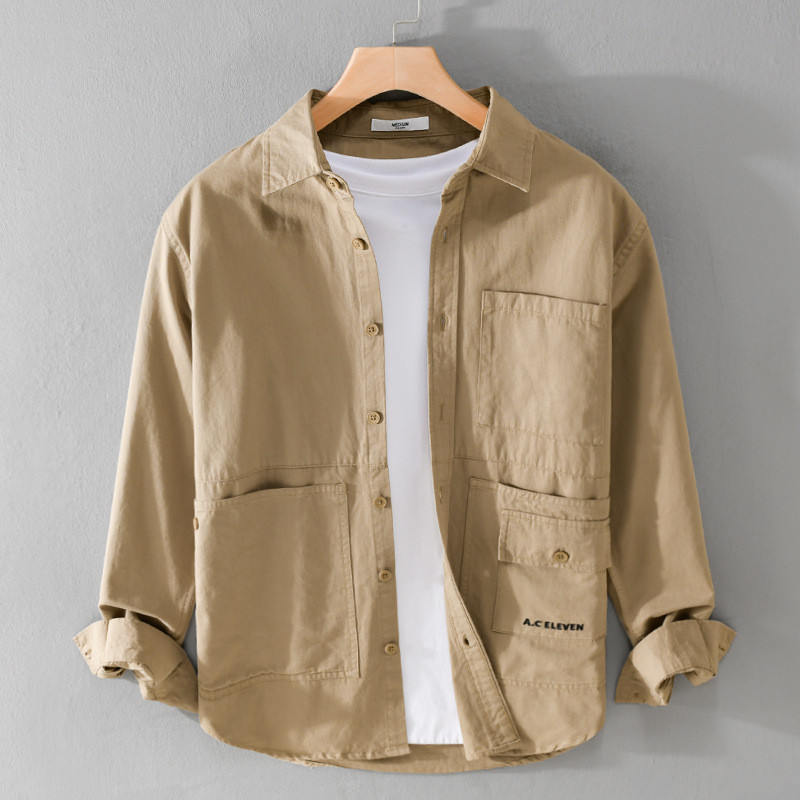 ワークシャツ カーゴシャツ シャツジャケット 長袖シャツ カジュアル メンズ*新品 トップス 春秋物【9775】カーキ【M-3XL選択】拍卖