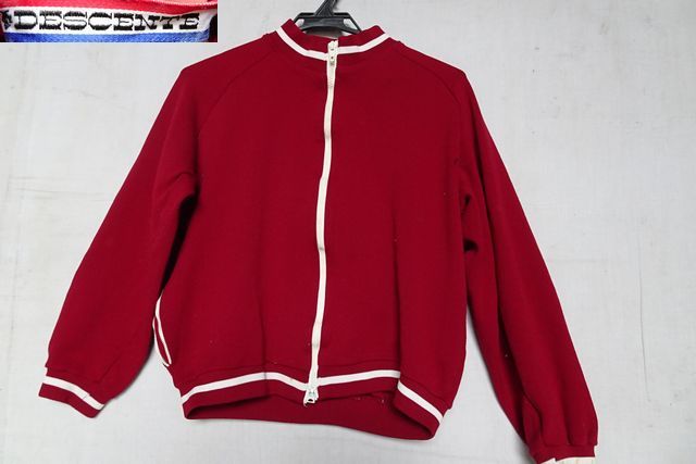 DESCENTE/デサント/長袖トラックジャケット/ジャージ素材/前ジップアップ/白ライン入リブ/右脇ポケット/体操服/スポーツ/ボルドー(9/14R)拍卖
