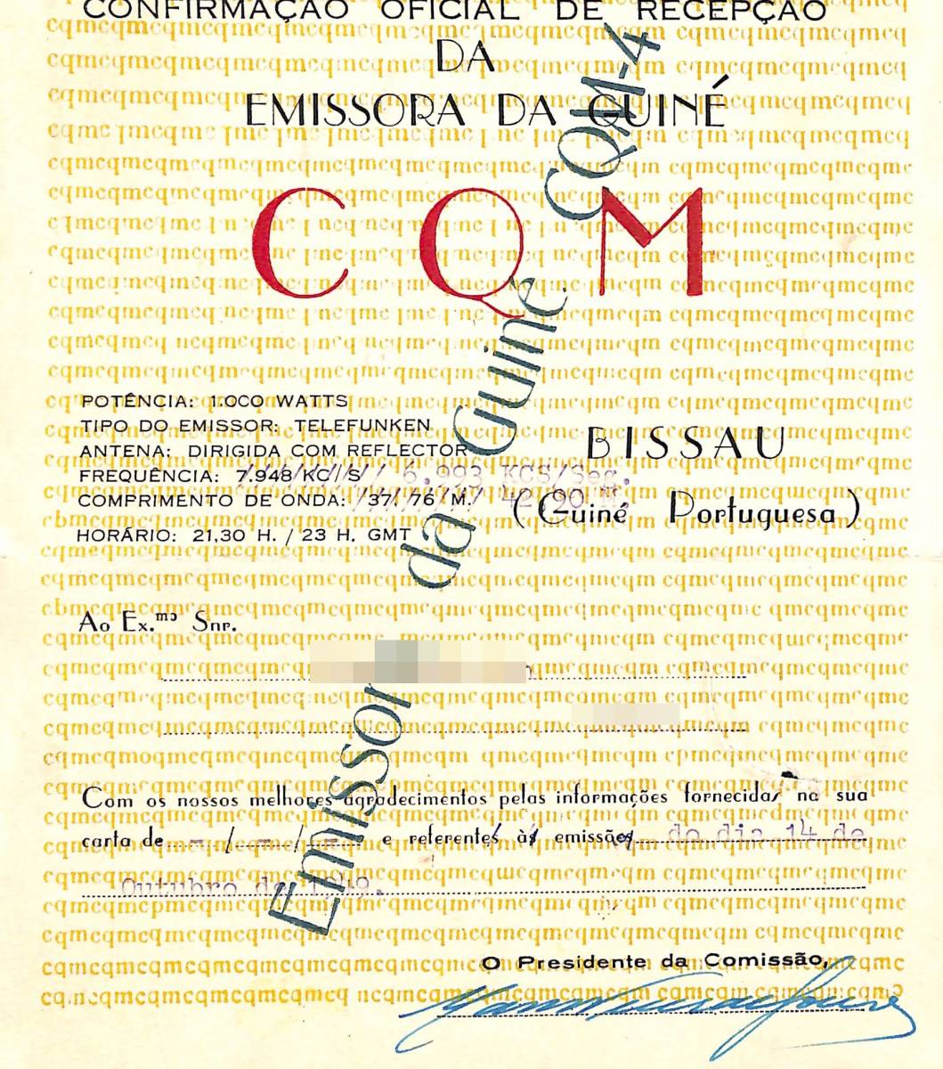 BCL★廃局★入手困難ベリカード★アフリカ・ギニア★ギニアビサウ放送★ポルトガル領独立前★1949年拍卖