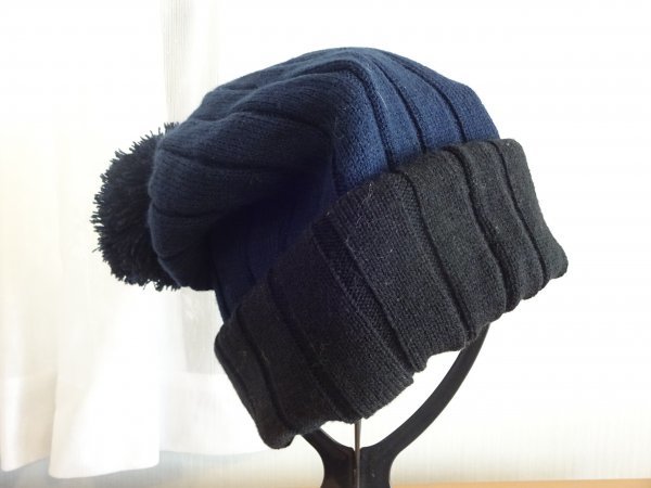 ◆リバーアップ◆レディース・メンズ 紺色帽子 編み込みニット帽 サイズ57cm〜59cm キャップ 帽子拍卖