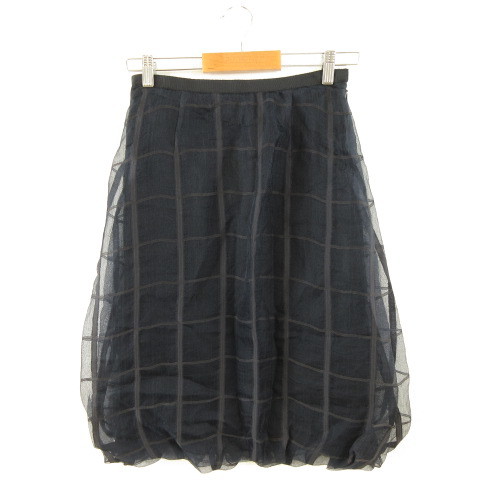 マーレンダム MARLENEDAM バルーンスカート メッシュ チェック ひざ丈 黒 40 *A152 レディース拍卖