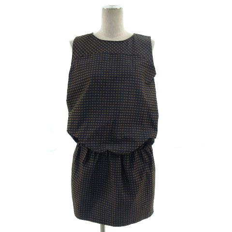 ビアッジョブルー Viaggio Blu ワンピース ノースリーブ ミニ ウエストゴム 家紋柄風 総柄 ネイビー 紺 オレンジ 黄土色 1拍卖