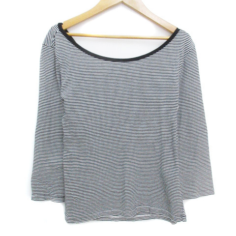 マリンフランセーズ LA MARINE FRANCAISE カットソー 七分袖 ボートネック ボーダー柄 バックシャン F 白 黒 ホワイト ブラック レディース拍卖