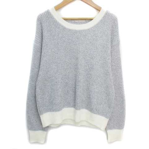 エフデ ef-de ニット セーター 長袖 ラウンドネック 総柄 13 グレー 白 ホワイト /FF29 レディース拍卖