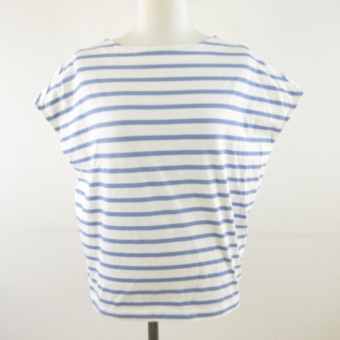 アーバンリサーチ ドアーズ URBAN RESEARCH DOORS カットソー フレンチスリーブ ボーダー 白 青 One *T540 レディース拍卖
