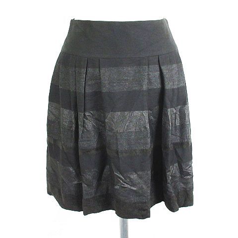 アンタイトル UNTITLED スカート ボトムス ミニ丈 フレア ボーダー タック ウール混 0 ブラック ※EKM レディース拍卖