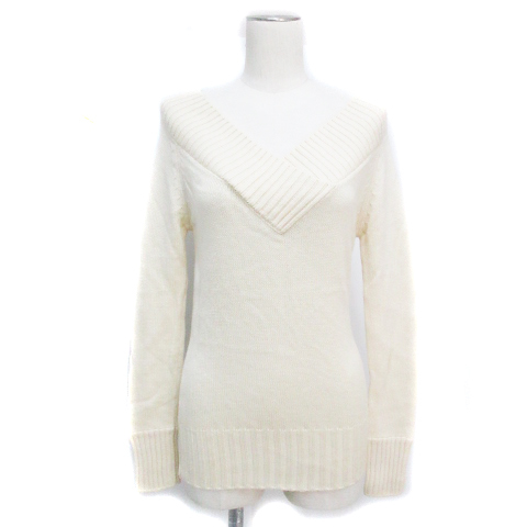 エムケー ミッシェルクラン MK MICHEL KLEIN ニット セーター 長袖 Vネック ウール 無地 38 アイボリー /FF41 ■MO レディース拍卖