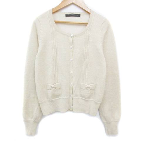 イミット オブ エナジー レイビームス ニットカーディガン ミドル丈 ウール ラメ リボン F ベージュ ゴールド /FF43 レディース拍卖