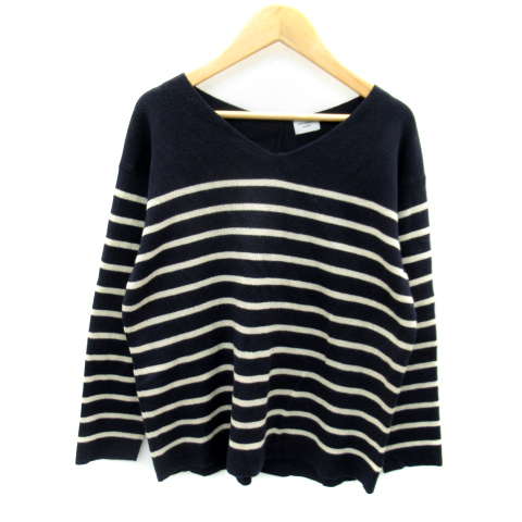 アーバンリサーチ ドアーズ URBAN RESEARCH DOORS ニット カットソー 長袖 Vネック ボーダー柄 ONE 紺 ネイビー ベージュ /SY29 レディース拍卖