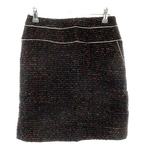 ボールジー BALLSEY トゥモローランド ツイード スカート 台形 ひざ丈 バックファスナー ラメ ウール 厚手 36 黒 ブラック レディース拍卖