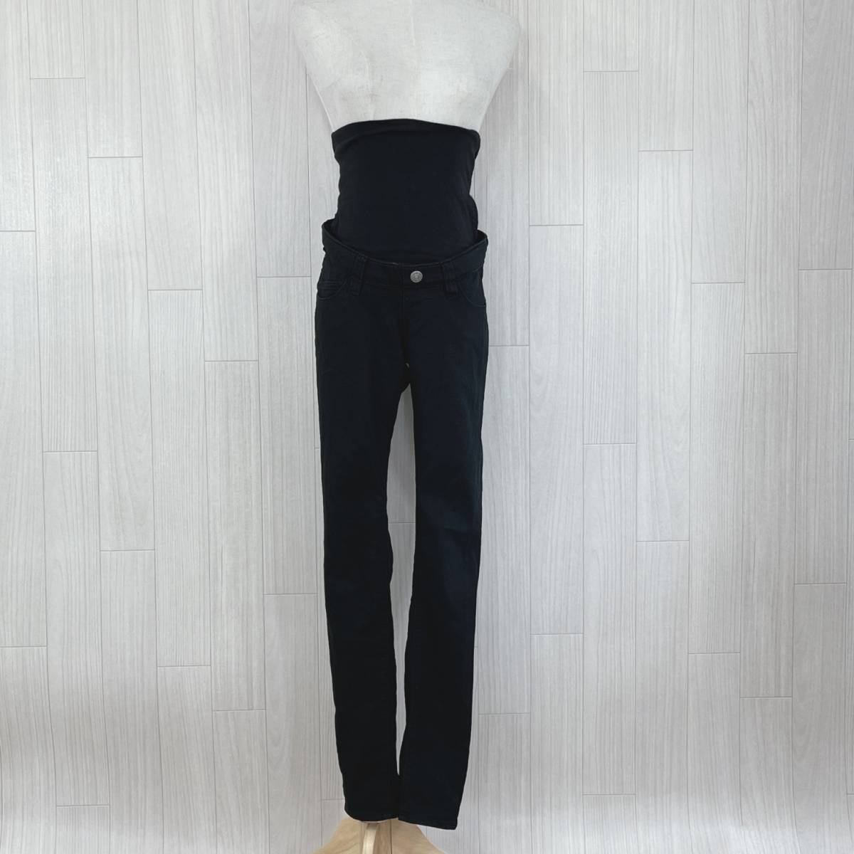 AS1154 レディース ボトムス スキニーパンツ マタニティ ロング丈 Sサイズ ブラック 黒 無地 綿 コットン カジュアル 万能 オールシーズン拍卖