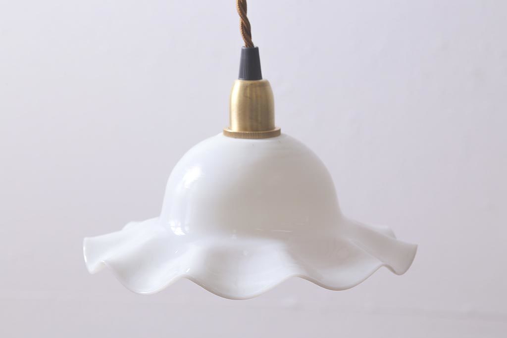 R-040900 イギリスヴィンテージ照明 フリルシェードが可愛らしいペンダントライト(ランプシェード、天井照明)(R-040900)拍卖