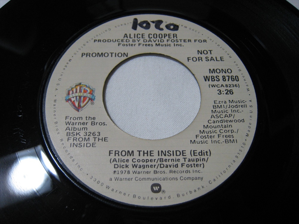 【7”】●プロモ MONO/STEREO● ALICE COOPER / FROM THE INSIDE (EDIT) US盤 アリス・クーパー 閉ざされた世界拍卖