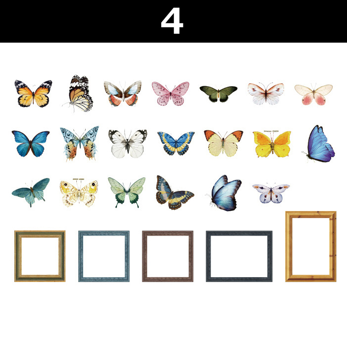 45枚 蝶 虫 フレーム シール 透明ステッカー デコステッカー アンティーク調 コラージュ レトロ 耐水 0321-4拍卖