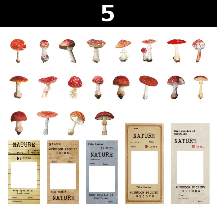 45枚 キノコ フレーム シール 透明ステッカー デコステッカー アンティーク調 コラージュ レトロ 耐水 0321-5拍卖