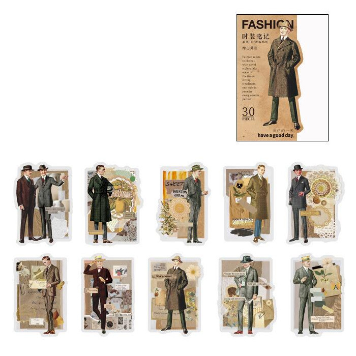 30枚 シール 女性 女の子 ファッション ドレス アンティーク ビンテージ デコステッカー アンティーク調 コラージュ レトロ 0783-8拍卖