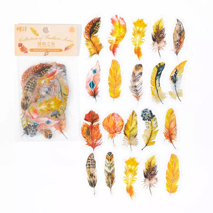 40枚 シール フェザー 羽 透明 おしゃれ アンティーク ビンテージ デコステッカー アンティーク調 コラージュ レトロ 1088-7拍卖