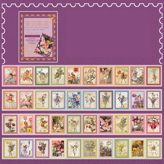 40枚 シール 切手 花 妖精 草花 アンティーク ビンテージ デコステッカー アンティーク調 コラージュ レトロ 0760-2拍卖