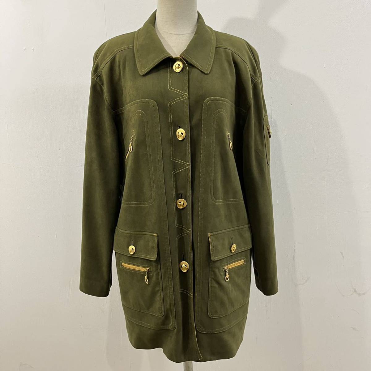 LEILIAN ハーフコート カバーオール ジャケット 総柄裏地 花柄 ステッチデザイン ポリウレタン樹脂加工 レリアン【送料一律/同梱可能】F拍卖