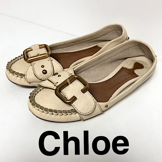 二点以上で送料無料! H980 伊製 Chloe クロエ パンプス フラットシューズ バレエシューズ 23㎝相当 ラウンドトゥ ベージュ 靴 レザー拍卖