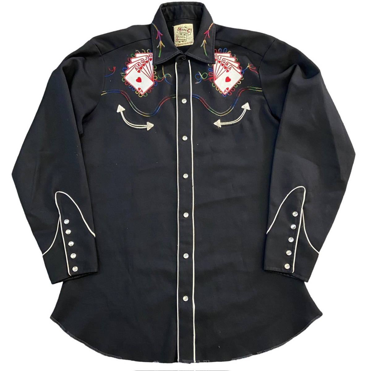 80s H BAR C ウエスタンシャツ トランプ 刺繍 ブラック 長袖 シャツ HBARC CALIFORNIA RANCHWEAR 70s USA ヴィンテージ 拍卖