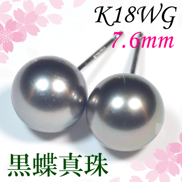【早い者勝ち卸特価】【新品即決】K18WG南洋黒蝶真珠ピアス 約7.6mm カジュアルから喪の席まで タヒチ パール スタッドピアス EM367拍卖