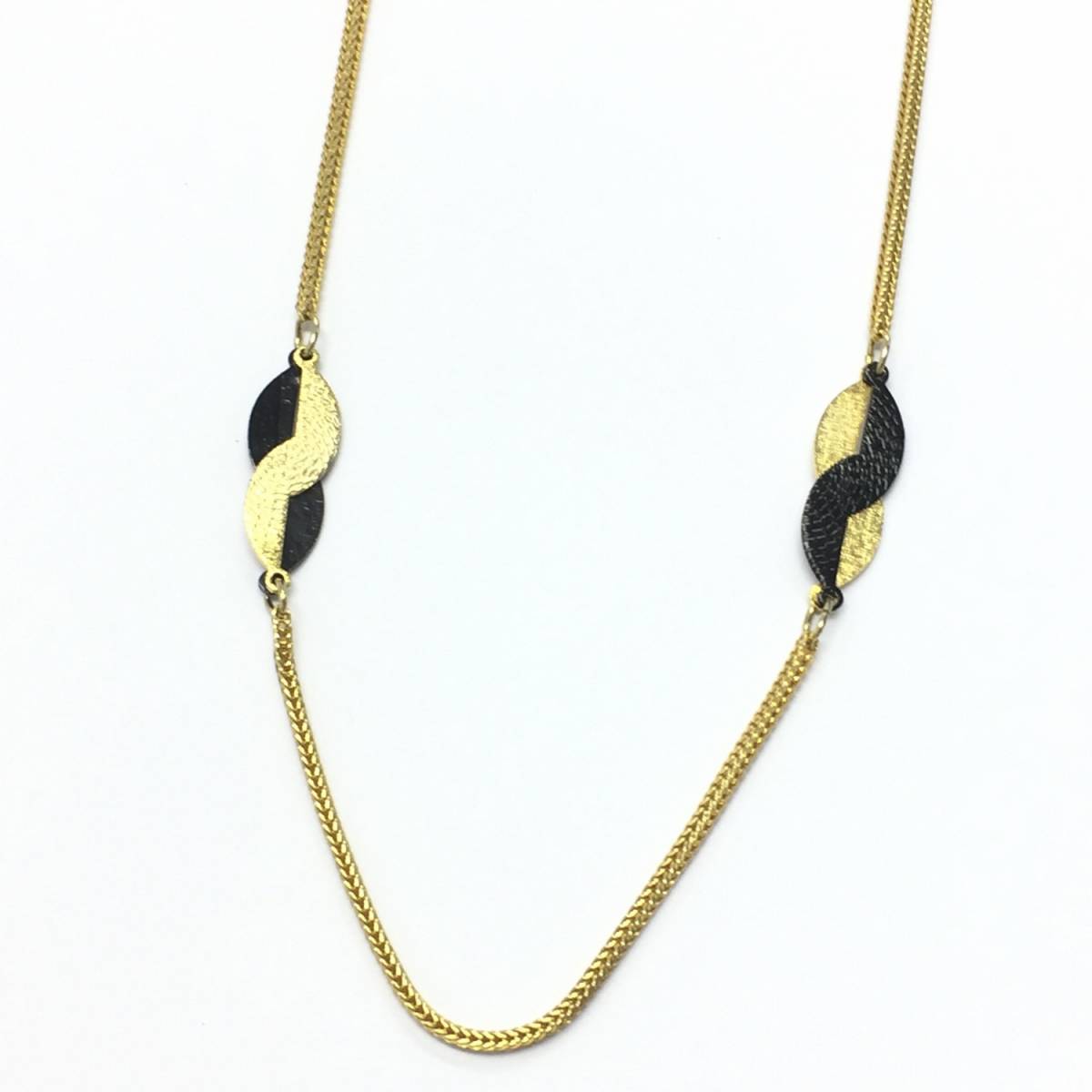 【ネックレス】約70cm りえーる ゴールド×ブラック シック シンプル スタイリッシュ ゴールドカラー拍卖