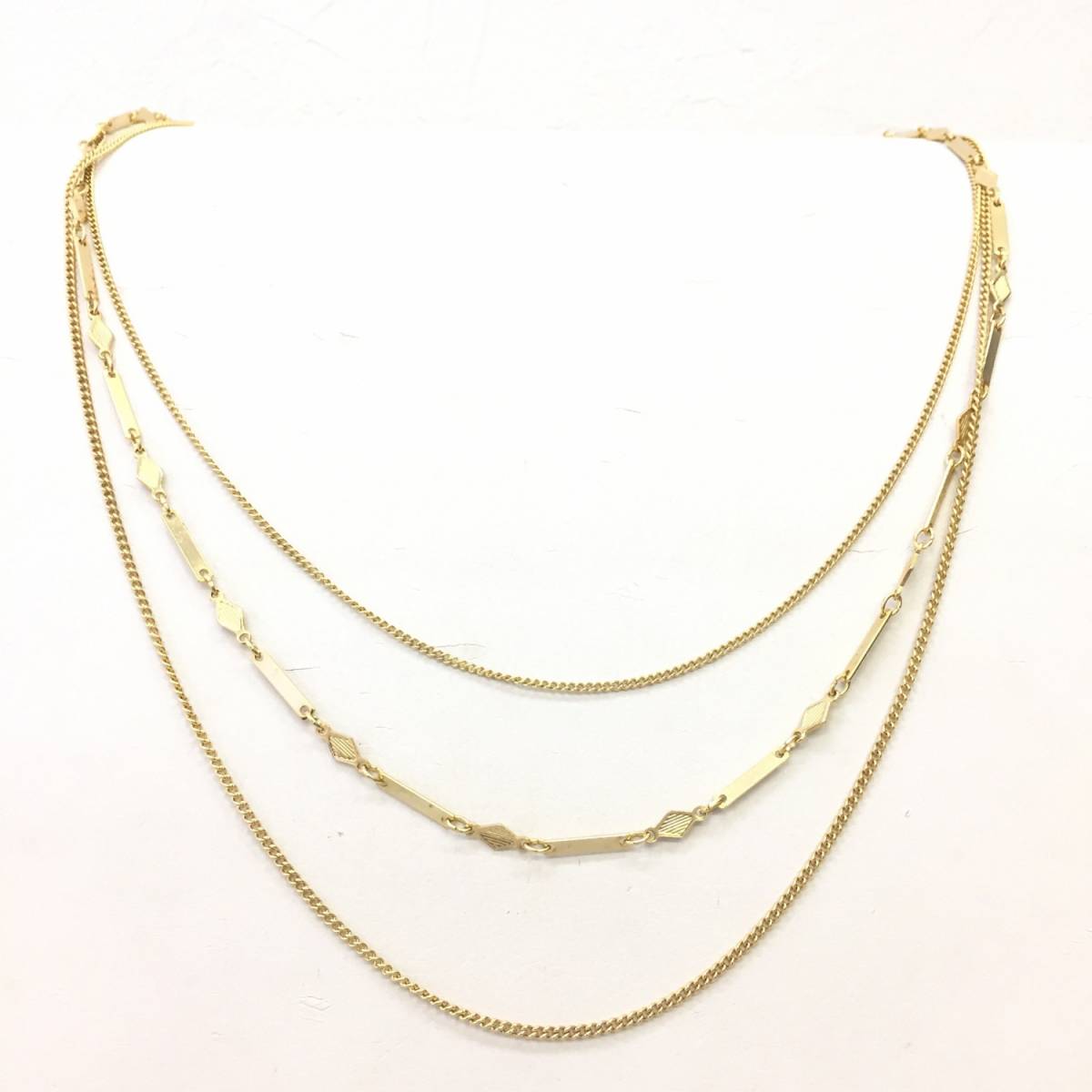 【ネックレス】 約66(外周約74cm)+5cm 3連 ゴールド シンプル アンティーク シック モダン 金色 ゴールドカラー拍卖