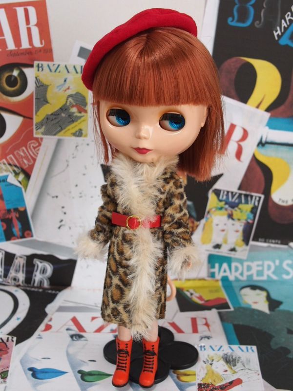 Doll Dressing♪ハンドメイド ネオブライス サイズお洋服セット人形/アウトフィット/ドレス/ヒョウ柄コート/帽子/アウター/ドール服/レトロ拍卖