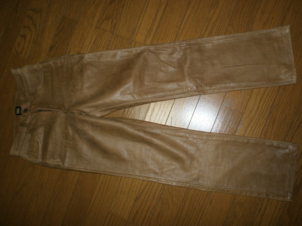 激レア Lee リー 5201 レザー パンツ 牛革 W28 キャメル GRIPPERZIPPER拍卖