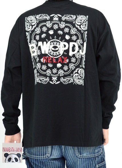 B/W-PDJ RELAXシリーズ 衿ジャガードバンダナ柄ルーズロングTシャツ◆PANDIESTA JAPAN ブラックLサイズ 533855 パンディエスタ パンダ拍卖