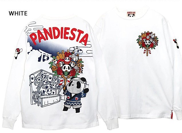商売繁盛熊猫手ロングTシャツ◆PANDIESTA JAPAN ホワイトLサイズ 533202 パンディエスタジャパン パンダ 刺繍 和柄拍卖